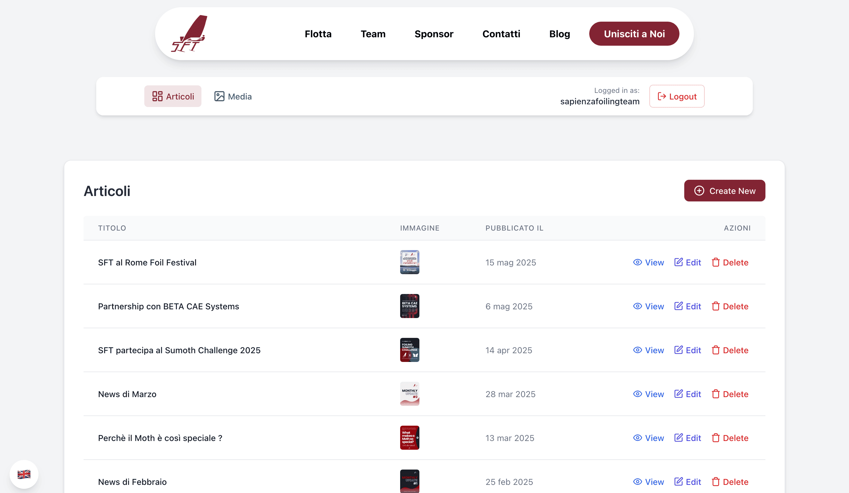 The website’s administration dashboard.