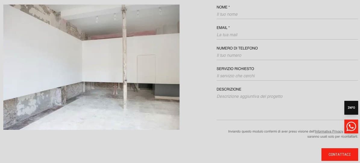 The contact section pairs a project photograph with the enquiry form.