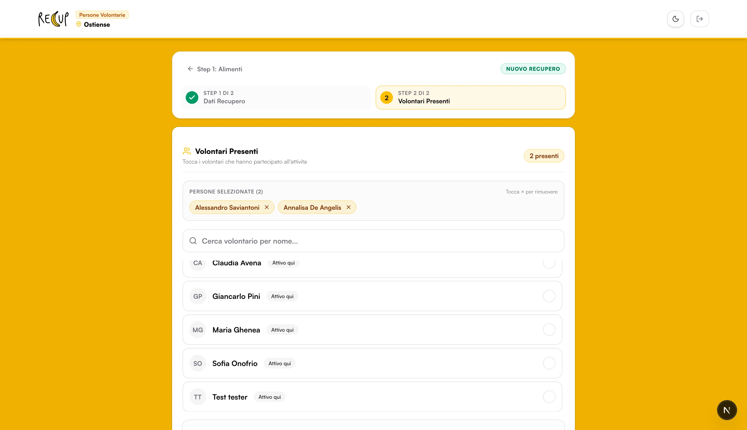 Recovery form · selected participants.